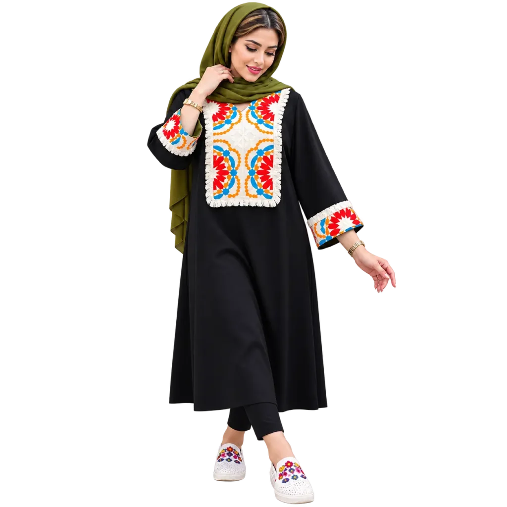 مانتو با خرجکار ریش دار سایز 36 تا 46